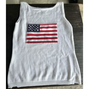 Rafaella American Flag Knit White Tank Top Preppy USA Classic Size Medium